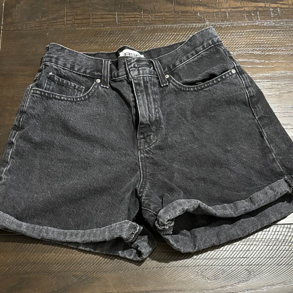 RSQ Washed Black Rolled-Hem Jean Shorts